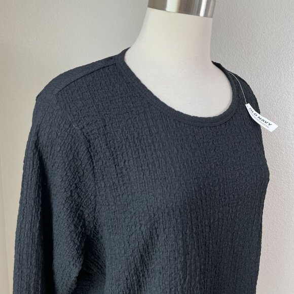 NEW Old Navy Womens Plus 3X Black Textured Long Sleeve Shirt Stretch Top - Picture 2 of 10
